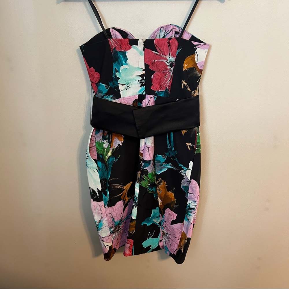Milly Dress Exclusive Paper Floral Print Luxurious Tuck Black Strapless Cocktail - Picture 7 of 13